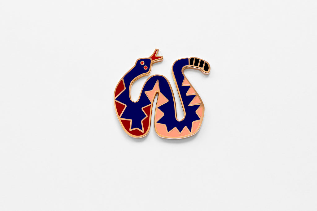Cascabel Enamel Snake Brooch-Añil