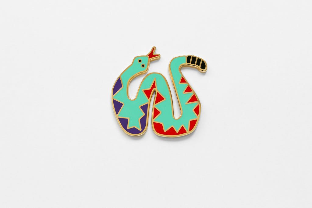 Cascabel Enamel Snake Brooch-Turquesa
