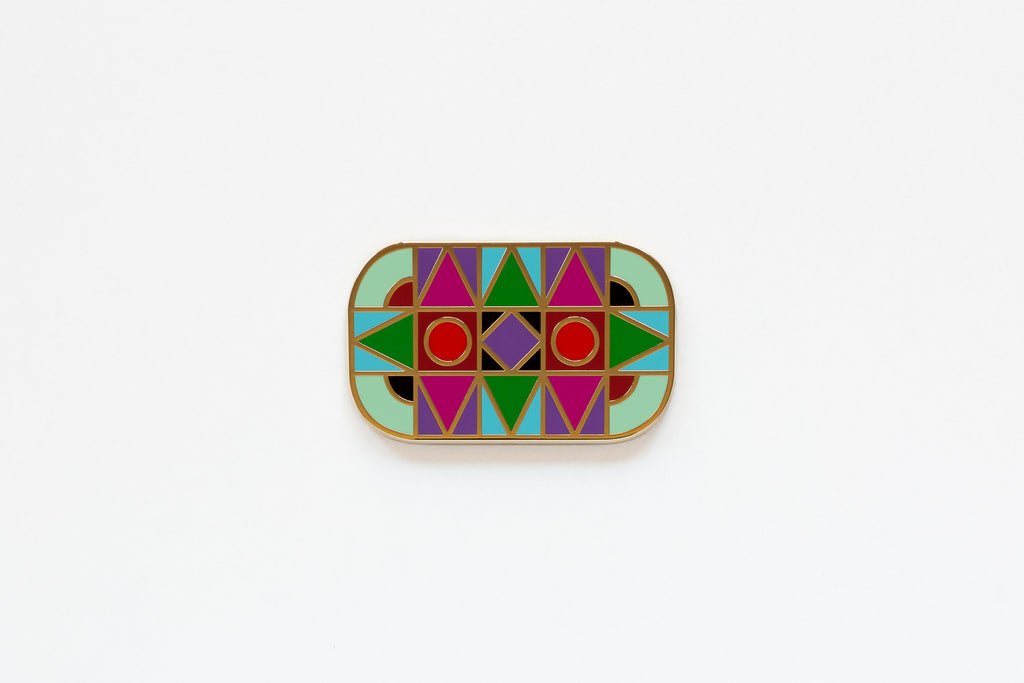 Mixtec Enamel Pattern Brooch-Turquesa