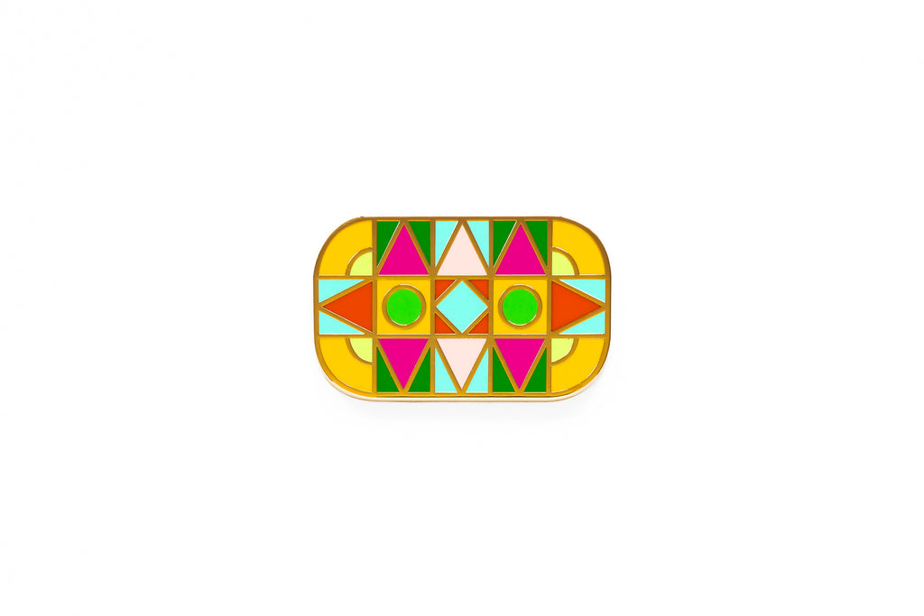 Mixtec Enamel Pattern Brooch-Amarillo